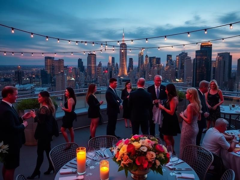 Rooftop reception at dusk
